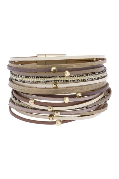 Shop Saachi Looking Good Beaded Leather Multi Strand Bracelet In Taupe
