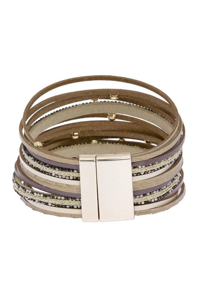 Shop Saachi Looking Good Beaded Leather Multi Strand Bracelet In Taupe
