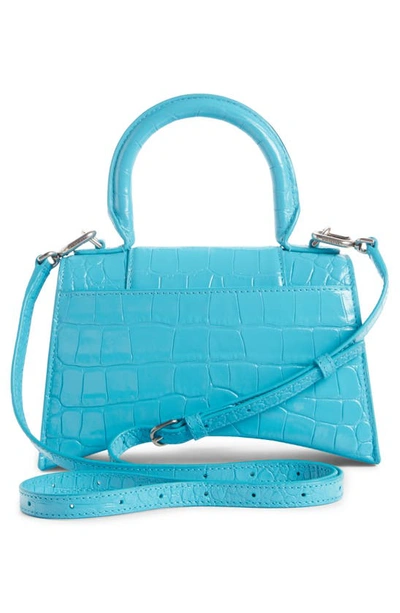 Shop Balenciaga Extra Small Hourglass Croc Embossed Leather Top Handle Bag In Turquoise