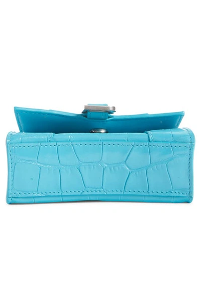 Shop Balenciaga Extra Small Hourglass Croc Embossed Leather Top Handle Bag In Turquoise