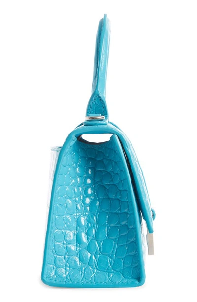 Shop Balenciaga Extra Small Hourglass Croc Embossed Leather Top Handle Bag In Turquoise