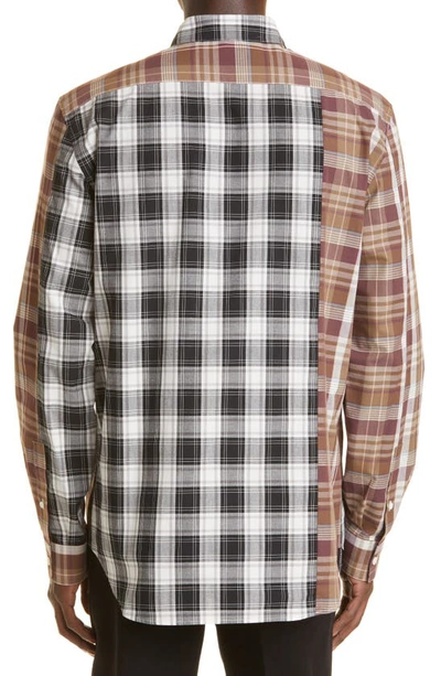 Shop Loewe Plaid Patchwork Button-up Cotton Shirt In Brown/ Multicolor