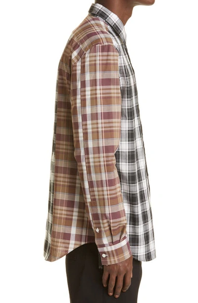 Shop Loewe Plaid Patchwork Button-up Cotton Shirt In Brown/ Multicolor