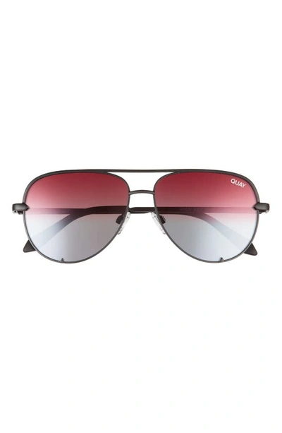 Shop Quay High Key Mini 51mm Aviator Sunglasses In Matte Black / Purple Blue