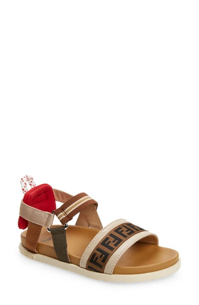 Shop Fendi Ff Logo Sandal In F19nf Red/ Brown