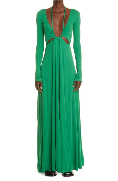 Shop Proenza Schouler Halter Neck Long Sleeve Matte Jersey Maxi Dress In Green