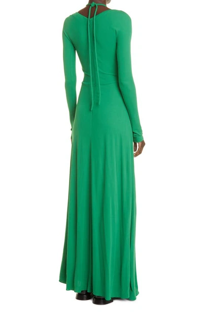 Shop Proenza Schouler Halter Neck Long Sleeve Matte Jersey Maxi Dress In Green