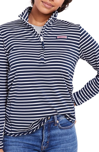 Vineyard Vines Sankaty Shep Striped Half Zip Sweatshirt In 7595 Navy