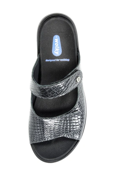 Shop Wolky Cyprus Sandal In Anthracite Mini Croco Leather