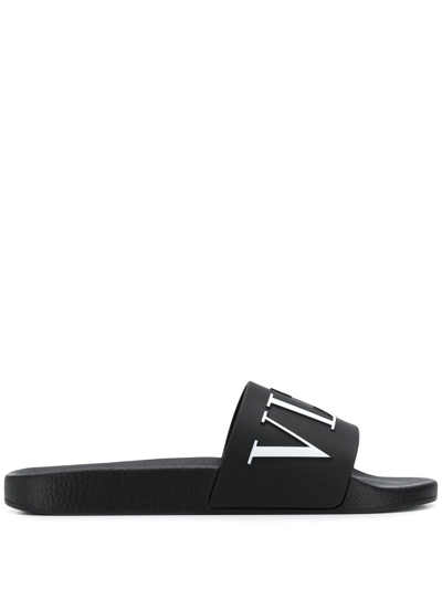 Shop Valentino Logo Sandals In Nero