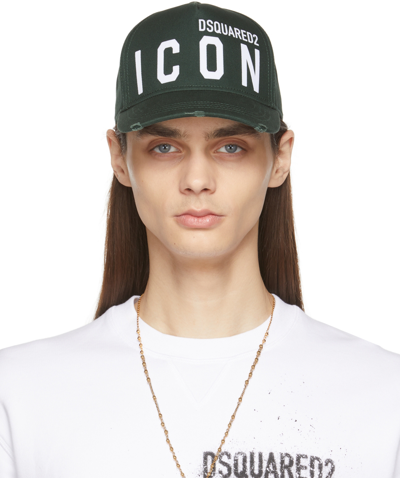 Shop Dsquared2 Green & White Icon Logo Cap In M1488 Wood Green+whi