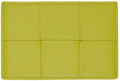 Shop Bottega Veneta Yellow Intrecciato Credit Card Holder In 3560-kiwi-silver