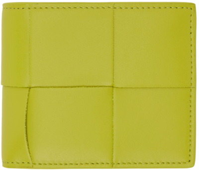 Shop Bottega Veneta Yellow Intrecciato Bifold Wallet In 3560-kiwi-silver