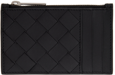 Shop Bottega Veneta Black Intrecciato Zip Card Holder In 8803-black-silver