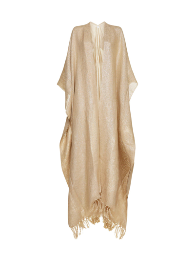 Shop Brunello Cucinelli Fringed Knitted Edge Cape In Gold