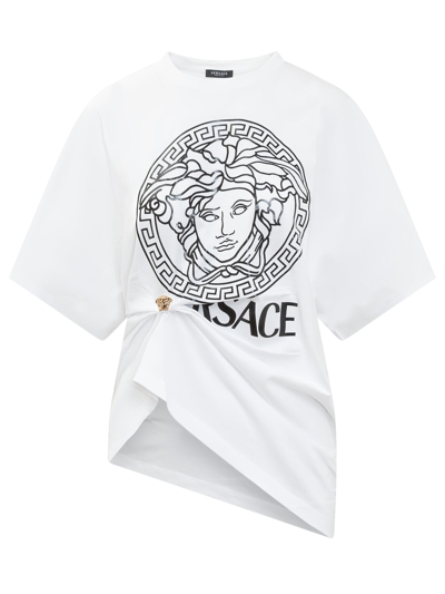 Shop Versace Ruched Crewneck T In White