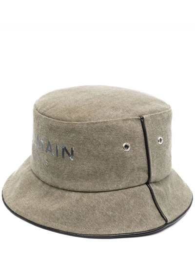 Shop Balmain B-army Logo Print Green Bucket Hat