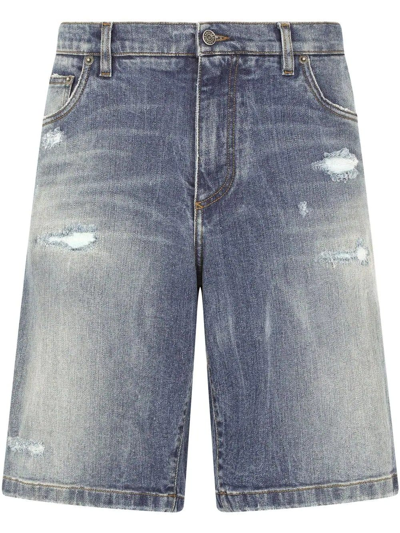 Shop Dolce & Gabbana Distressed Blue Denim Shorts