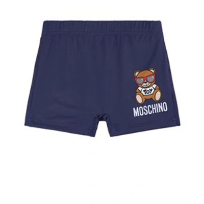 Shop Moschino Navy Bear Logo Swim Shorts