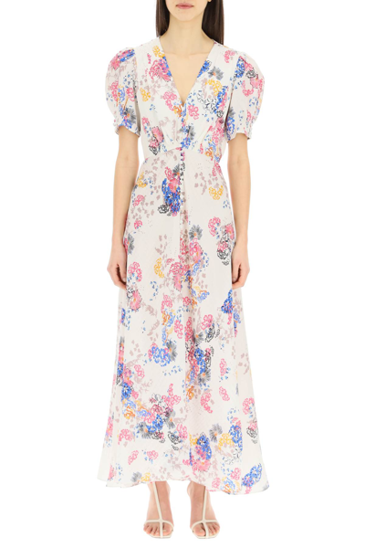 Shop Saloni Lea Printed Silk Long Dress In Mixed Colours