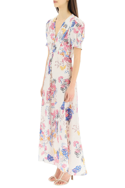 Shop Saloni Lea Printed Silk Long Dress In Mixed Colours