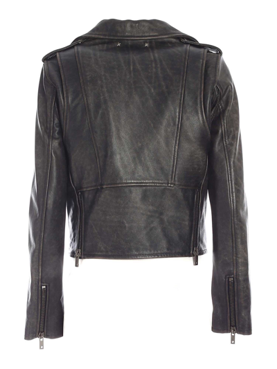 Golden Goose Destiny Slim Leather Jacket In Nero