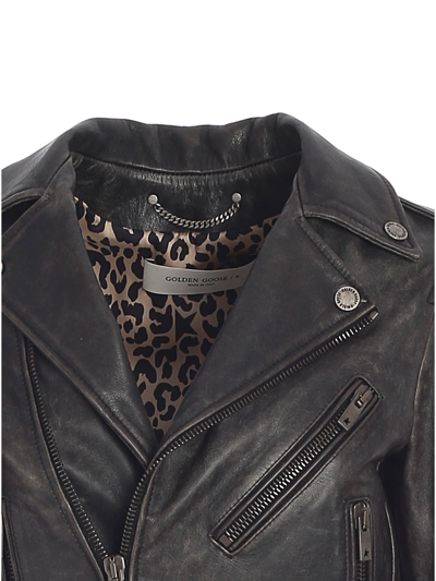 Golden Goose Destiny Slim Leather Jacket In Nero