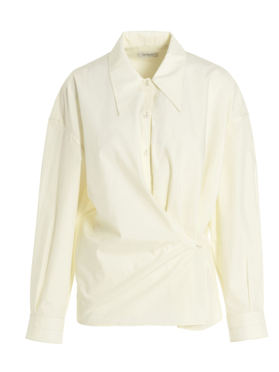 Shop Lemaire Officer Collar Twisted Shirt In Beige