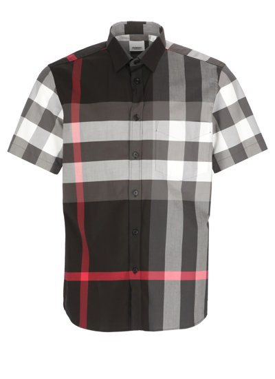 Shop Burberry Somerton Shirt In Charcoal Ip Chk