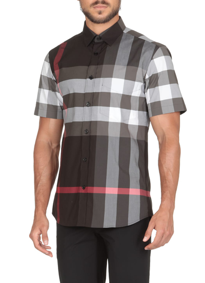 Shop Burberry Somerton Shirt In Charcoal Ip Chk