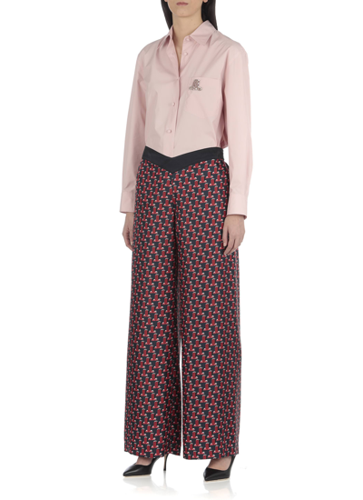 Shop Lanvin Silk Trouser With Print In Bright Red/dark Blue