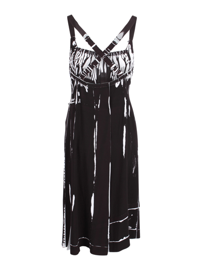 Shop Prada Striped Print Viscose Midi Dress In Black Star