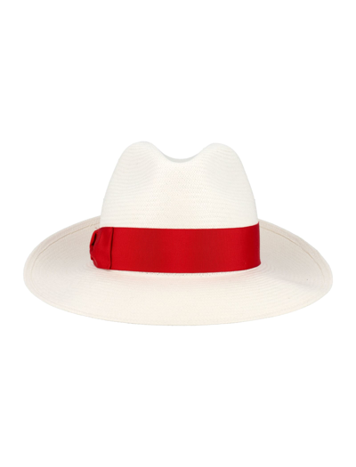Shop Borsalino Giulietta Panama Fine Hat In White Red