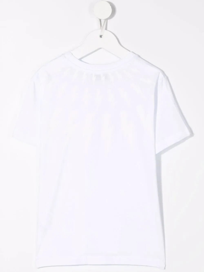 Shop Neil Barrett Kids White T-shirt With Fluorescent Fair-isle Thunderbolt Print In Bianco