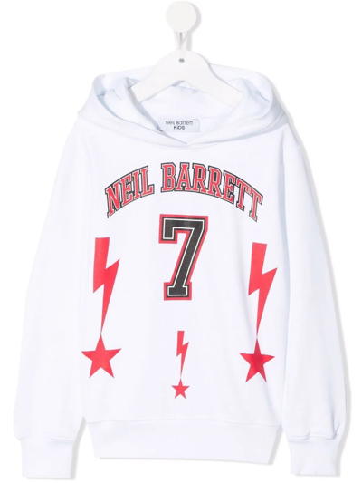 Shop Neil Barrett Kids White Hoodie With Logo And Print In Bianco