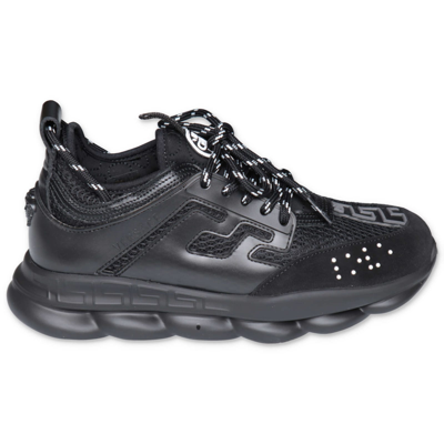 Shop Versace Sneakers Nere Chain Reaction In Pelle Di Vitello In Nero