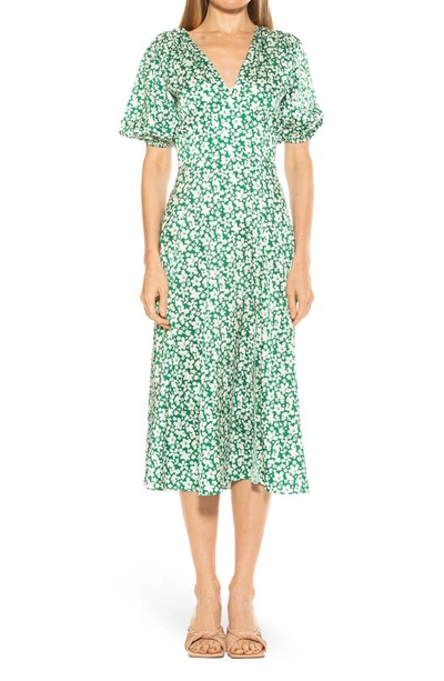Shop Alexia Admor V-neck Puff Sleeve Midi Dress In Green Floral