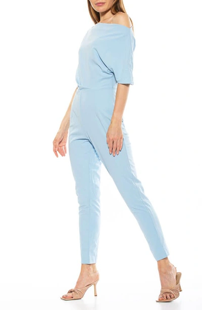 Shop Alexia Admor Draped One-shoulder Jumpsuit In Halogen Blue