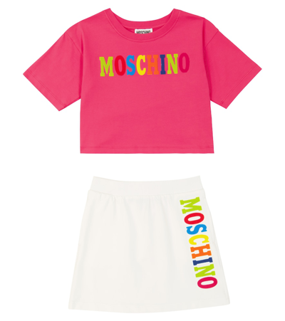 Shop Moschino Logo Jersey T-shirt And Skirt Set In Flambe' Pink
