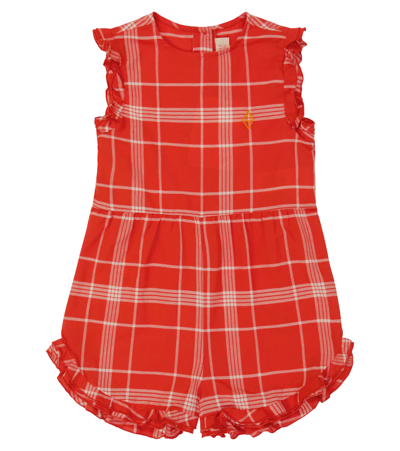 The Animals Observatory Squirrel Checked Cotton Romper In Red