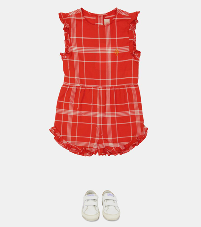 The Animals Observatory Squirrel Checked Cotton Romper In Red