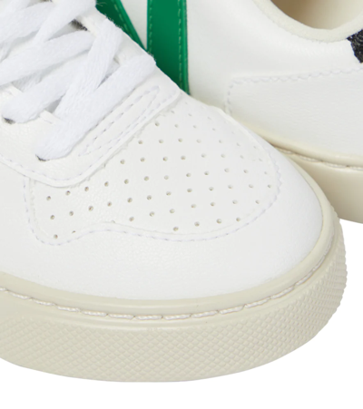 Shop Veja V-10 Faux Leather Sneakers In White Emeraude Black