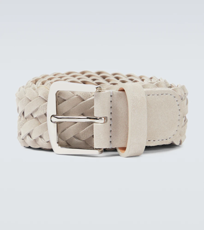Loro Piana 4cm Woven Suede Belt In Classic Beige