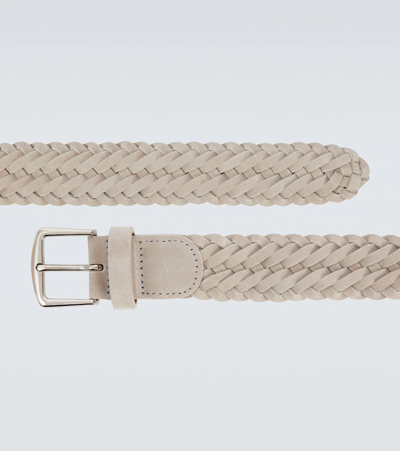 Shop Loro Piana Woven Suede Belt In Classic Beige