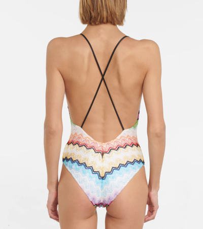 Shop Missoni Zig-zag Crochet Swimsuit In Krg0087 Bright Multicolor