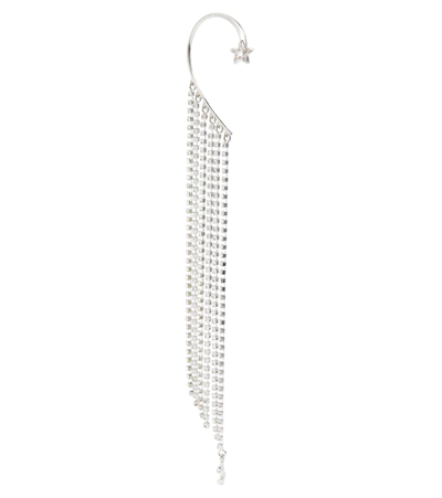 Shop Jimmy Choo Crystal-embellished Single Ear Cuff In Silver/crystal