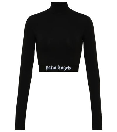 Shop Palm Angels Logo Turtleneck Top In Black White