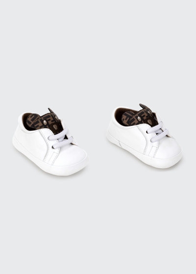 Shop Fendi Kid's Ff Bear Leather Low-top Sneakers, Baby In F0c1a White