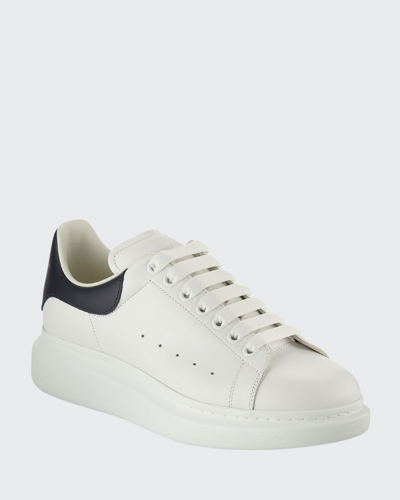 Shop Alexander Mcqueen Men's Bicolor Leather Low-top Sneakers In White/navy