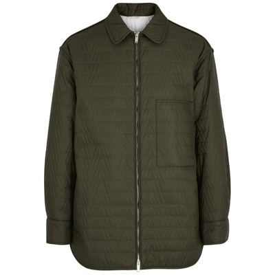 Shop Valentino Army Green Logo Quilted Shell Jacket In Brown